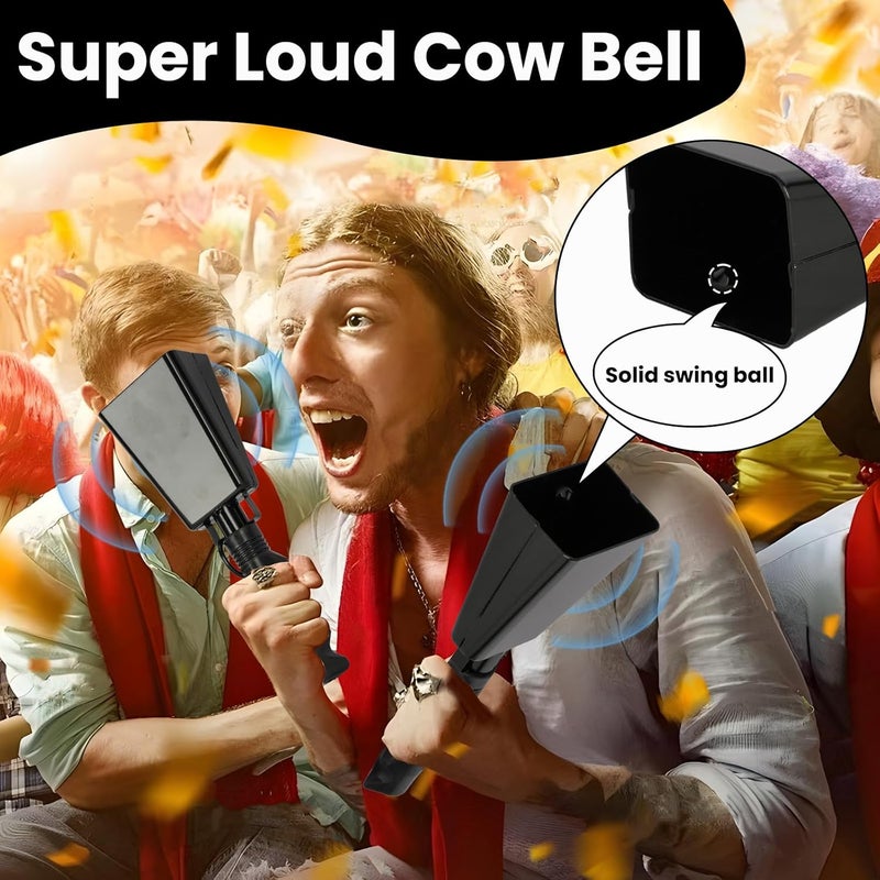 CAPHONT 2 Pcs Cow Bell Steel Cowbells 9 inch Cowbell Noise Makers Cheering Hand Bell with Wrist Strap for Sports Events,Football Games,Party,Farm, Musical Instruments (Black) - Image 4